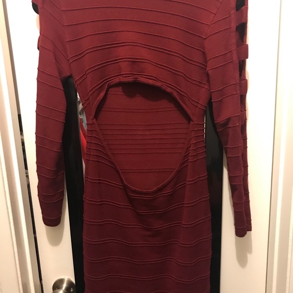 2B Bebe Burgundy Body Con dress w/ cut outs - Picture 2 of 5